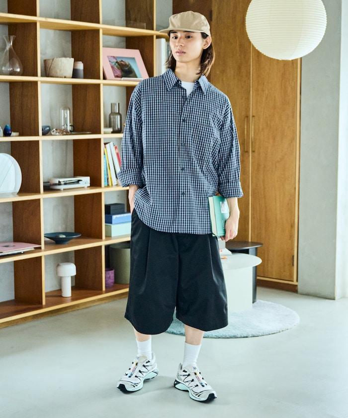 寬鬆款帆布褶皺寬腿短褲