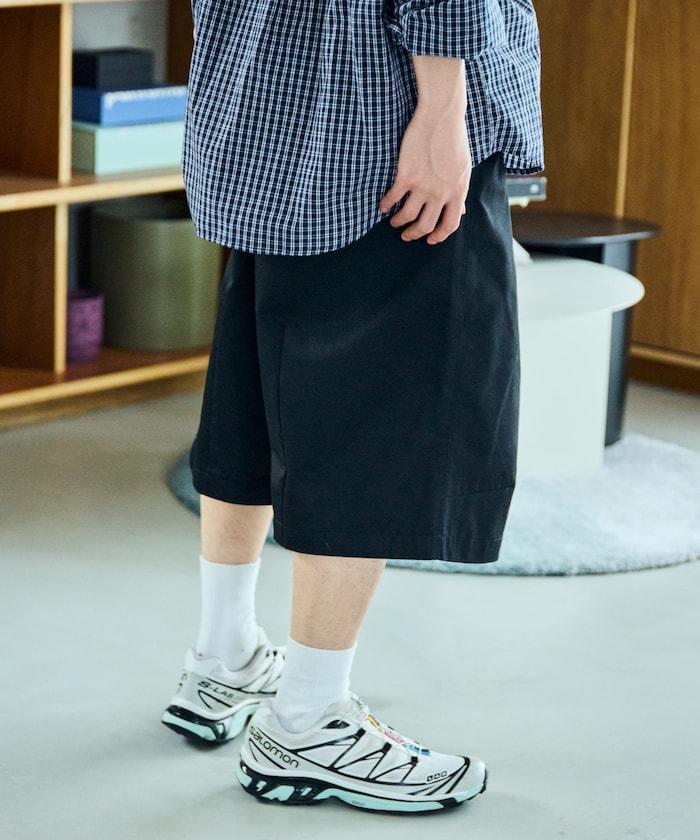 寬鬆款帆布褶皺寬腿短褲