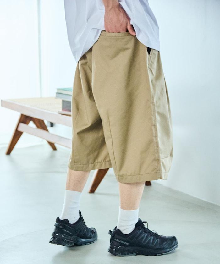 寬鬆款帆布褶皺寬腿短褲