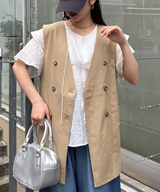 無領亞麻混紡外套