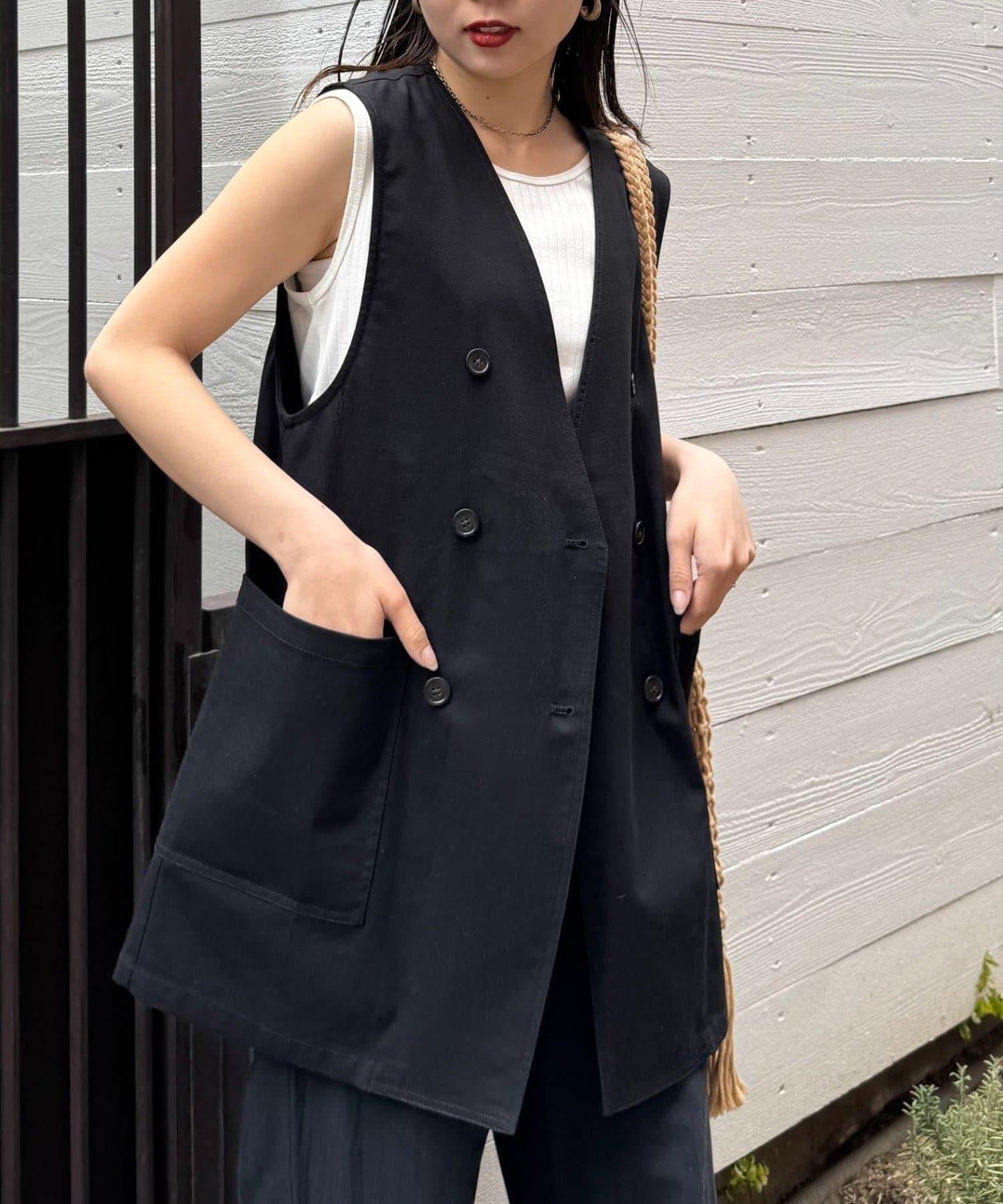 無領亞麻混紡外套