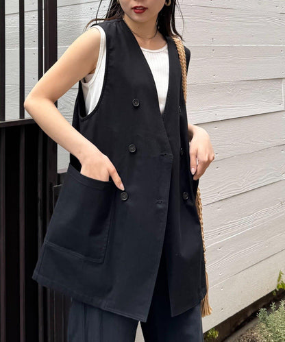 無領亞麻混紡外套