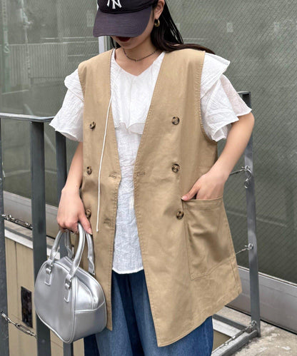 無領亞麻混紡外套