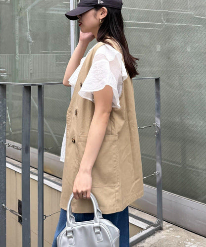 無領亞麻混紡外套