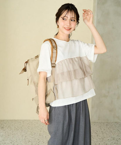 歐根紗對接半袖T恤