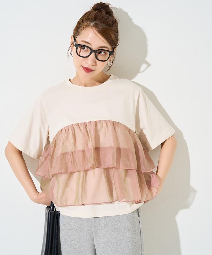 歐根紗對接半袖T恤