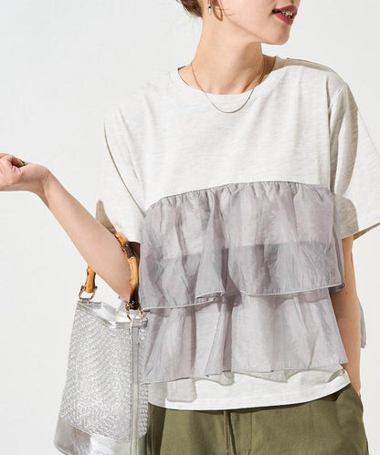 歐根紗對接半袖T恤