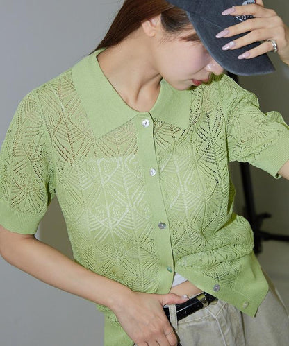透視編織 夏季針織 緊身襯衫開衫