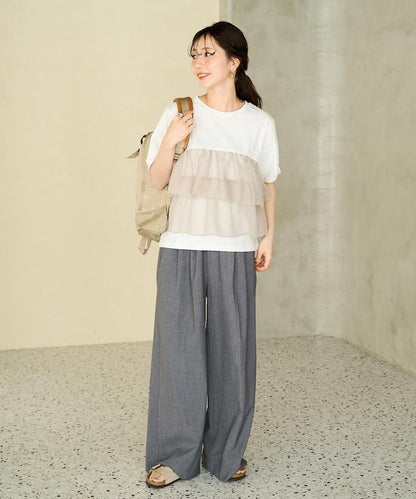 歐根紗對接半袖T恤