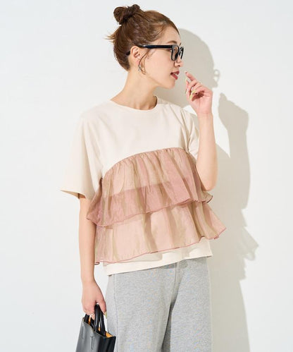 歐根紗對接半袖T恤