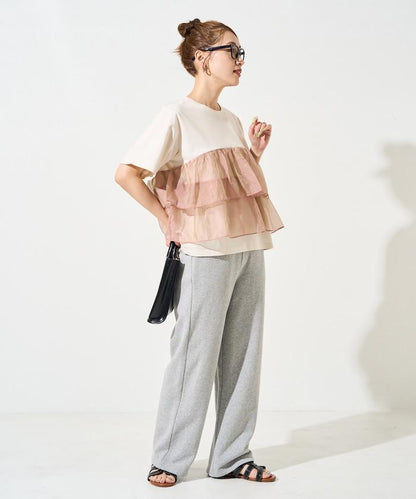 歐根紗對接半袖T恤