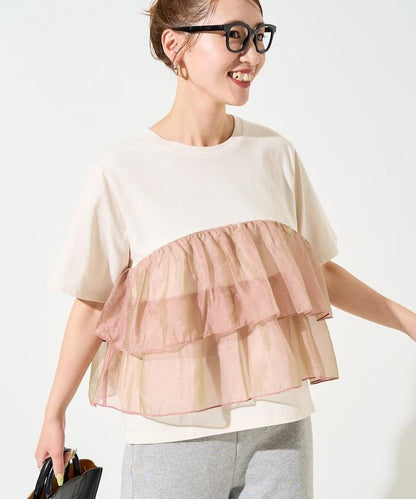 歐根紗對接半袖T恤