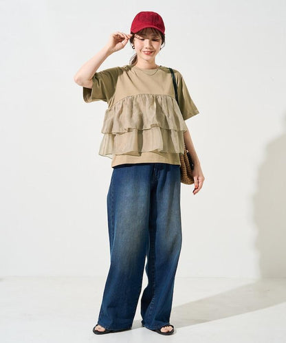 歐根紗對接半袖T恤