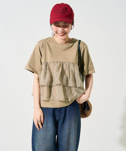 歐根紗對接半袖T恤