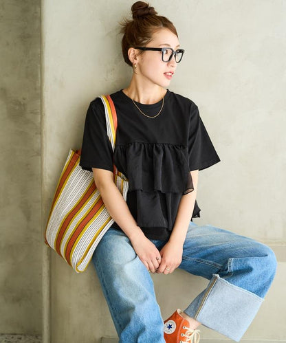 歐根紗對接半袖T恤