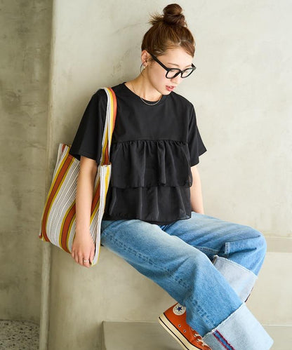 歐根紗對接半袖T恤