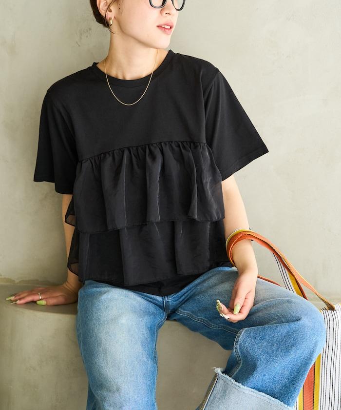 歐根紗對接半袖T恤