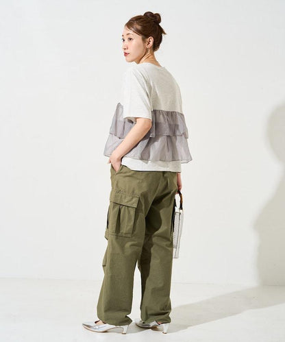 歐根紗對接半袖T恤