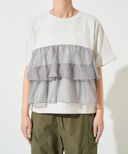 歐根紗對接半袖T恤