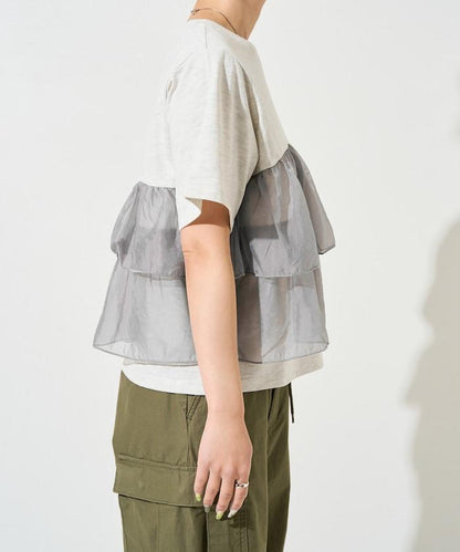歐根紗對接半袖T恤