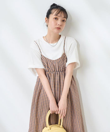 後腰絲帶 夏季格子 揹帶連衣裙