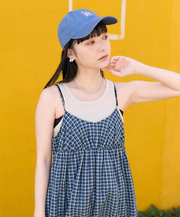 後腰絲帶 夏季格子 揹帶連衣裙
