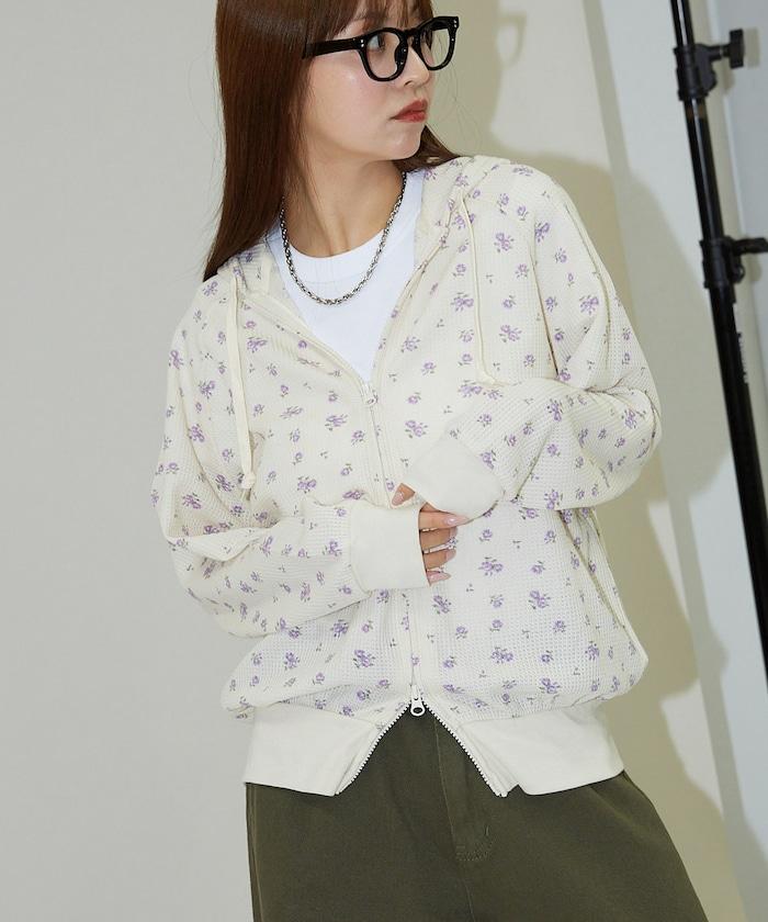 華夫格花紋雙拉鍊帽衫