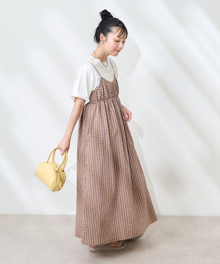 後腰絲帶 夏季格子 揹帶連衣裙