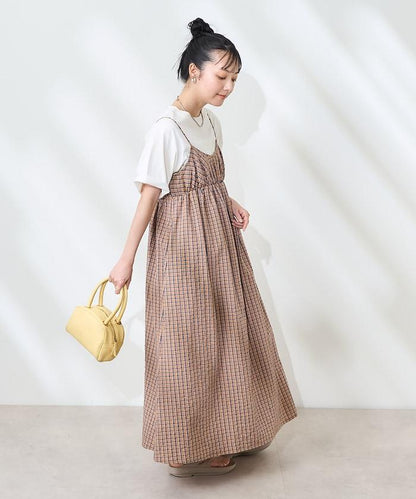 後腰絲帶 夏季格子 揹帶連衣裙