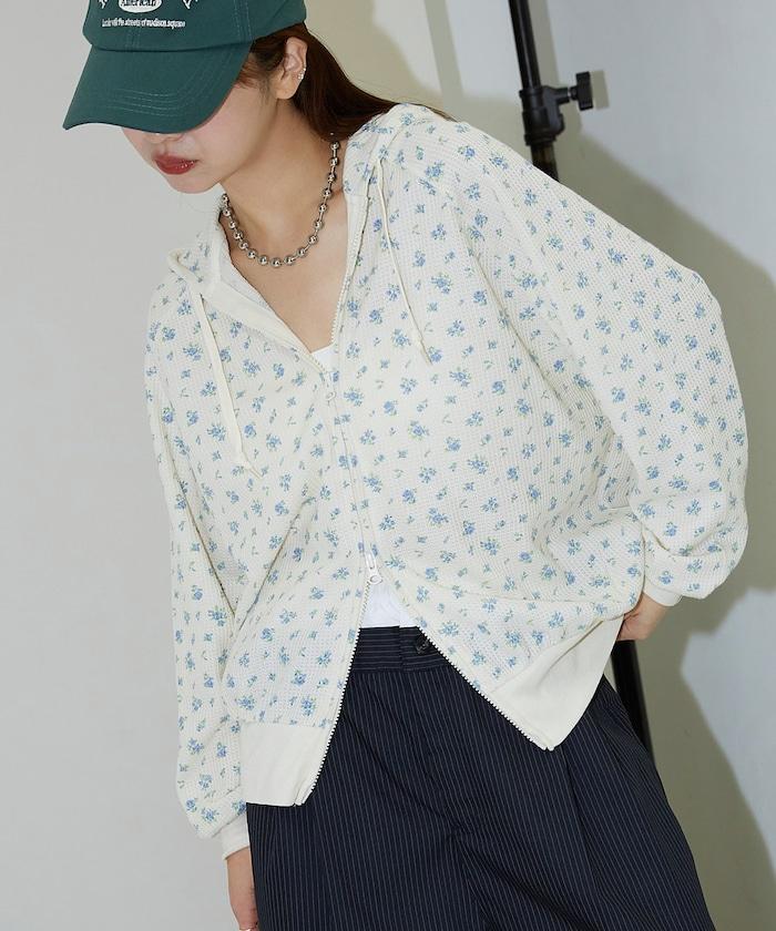 華夫格花紋雙拉鍊帽衫