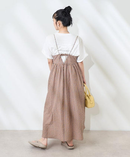 後腰絲帶 夏季格子 揹帶連衣裙