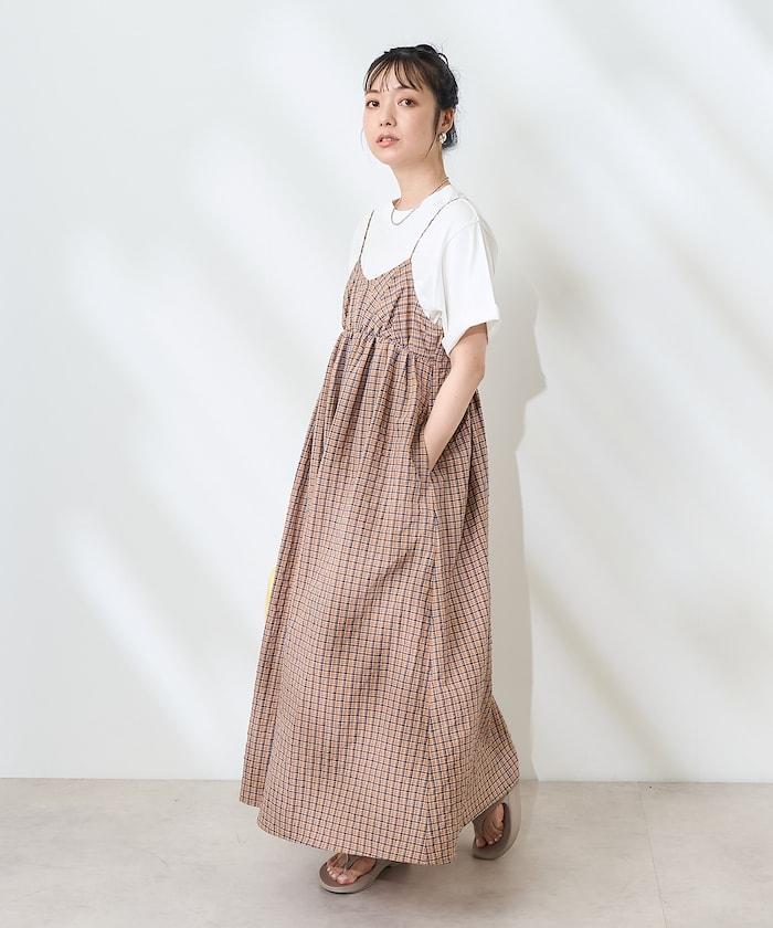 後腰絲帶 夏季格子 揹帶連衣裙
