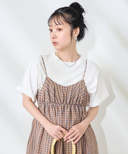後腰絲帶 夏季格子 揹帶連衣裙