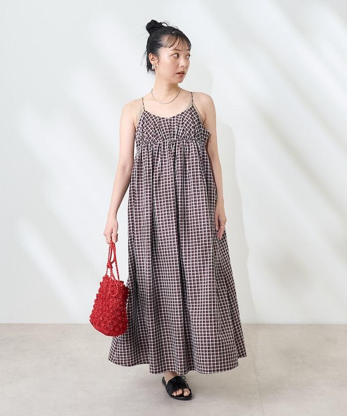 後腰絲帶 夏季格子 揹帶連衣裙
