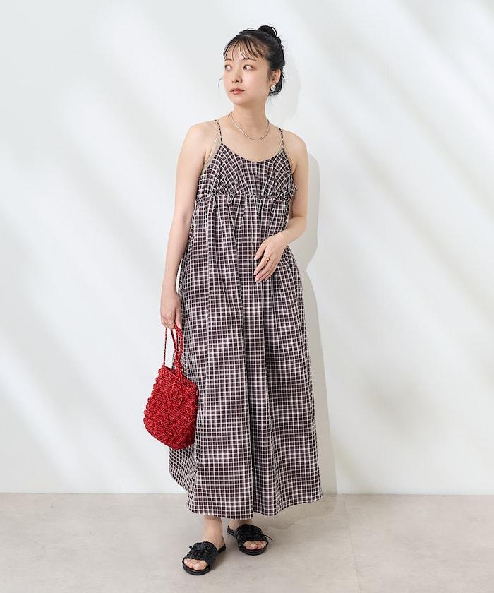 後腰絲帶 夏季格子 揹帶連衣裙