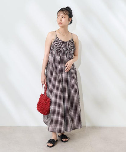 後腰絲帶 夏季格子 揹帶連衣裙