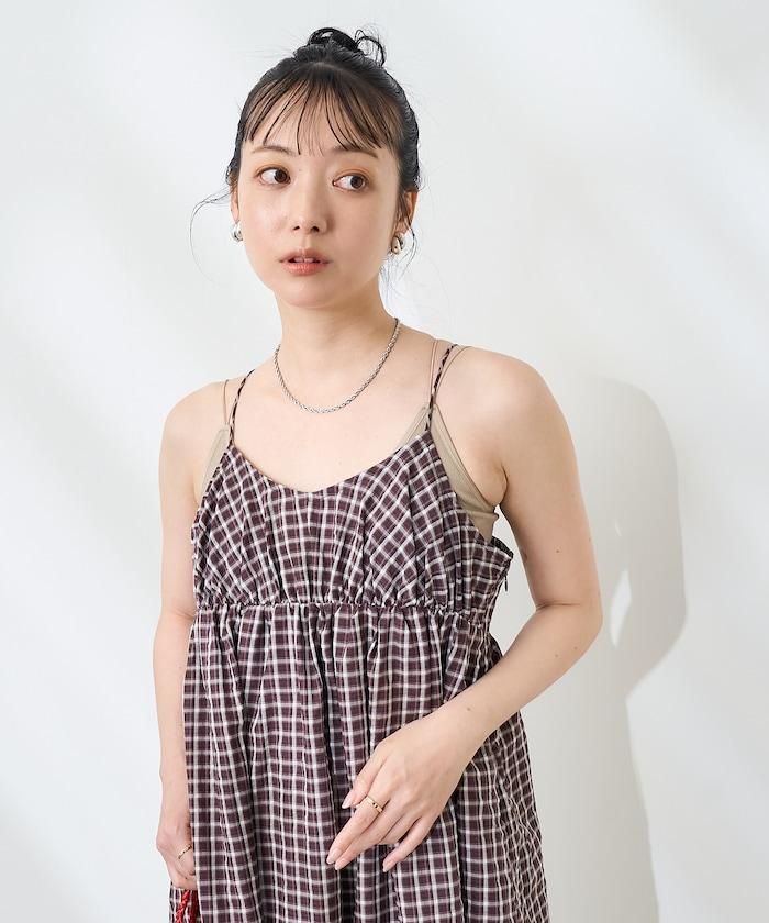 後腰絲帶 夏季格子 揹帶連衣裙