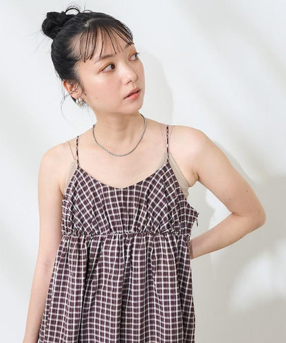 後腰絲帶 夏季格子 揹帶連衣裙