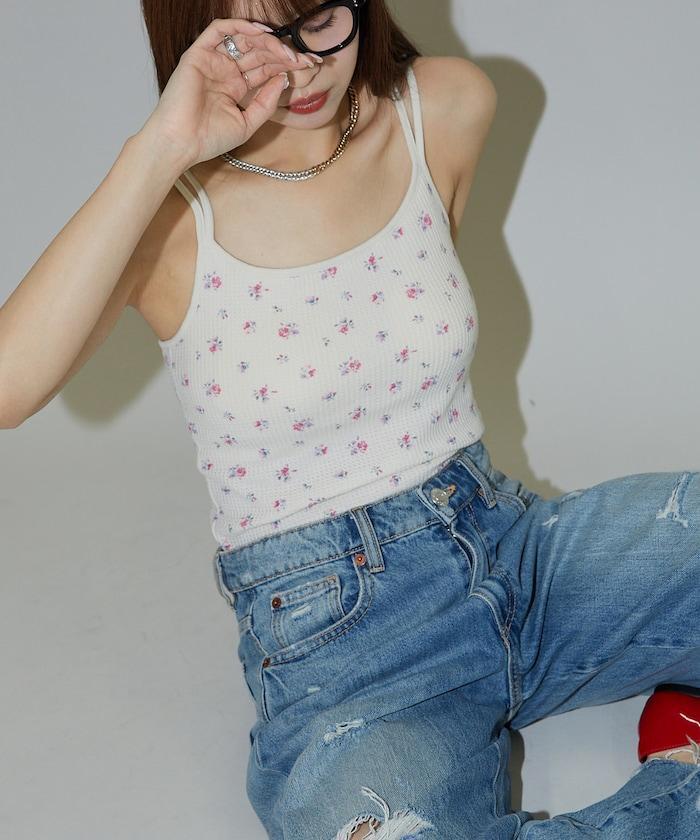 花紋 泡芙 杯子款 女士吊帶衫