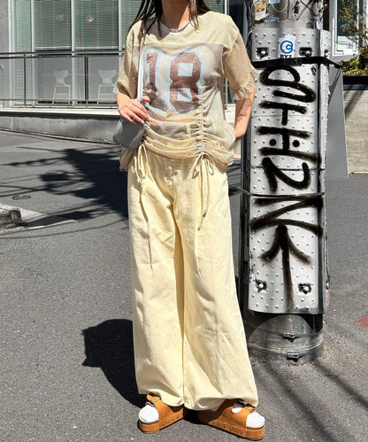 網眼數字印花荷葉邊T恤