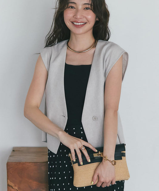 亞麻混紡短款馬甲