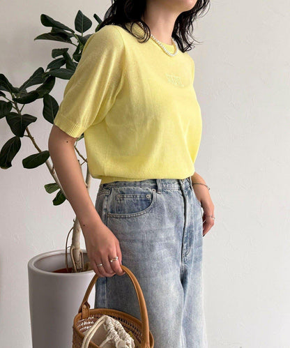 透視刺繡logo針織套頭衫