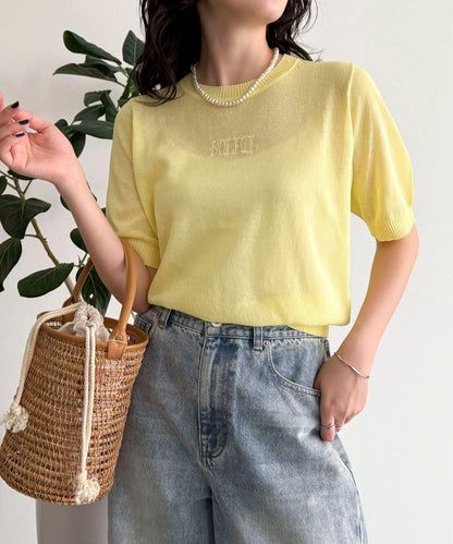 透視刺繡logo針織套頭衫