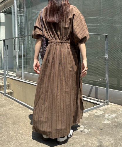 【印度】棉麻高腰折褶露肩連衣裙