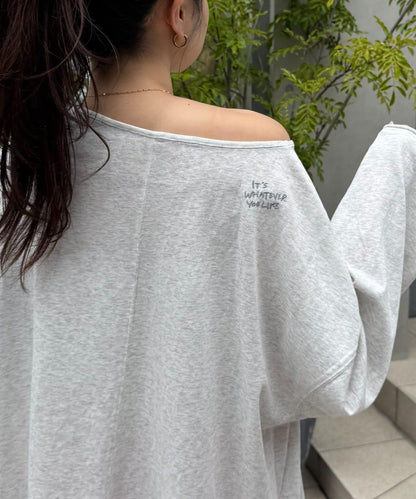 透視拼接一點刺繡oversize T 恤