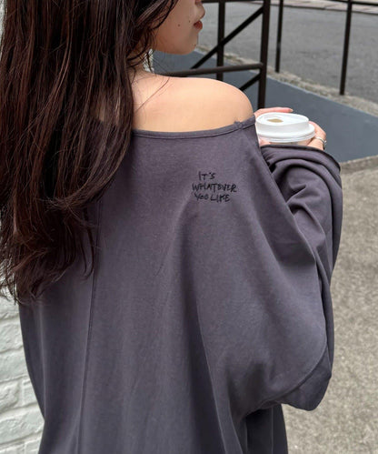 透視拼接一點刺繡oversize T 恤