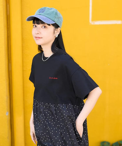 圓點拼接對接切換連衣裙