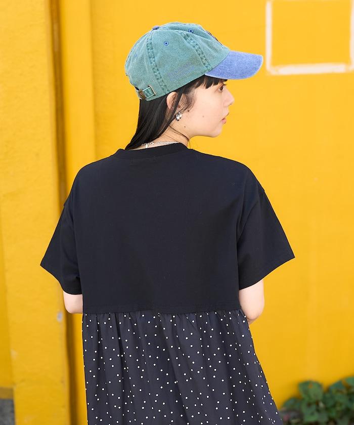 圓點拼接對接切換連衣裙