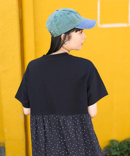 圓點拼接對接切換連衣裙