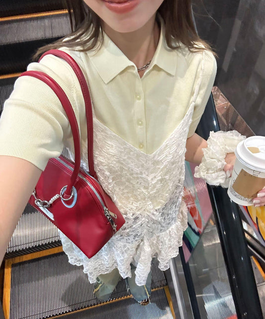 絨帶蕾絲吊帶連衣裙